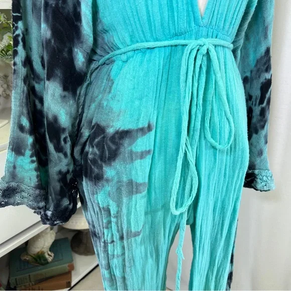 Jens Pirates Booty Blue and Black Cotton Gauze Wide Arm Jumpsuit - Picture 3 of 15